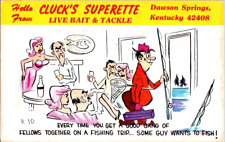 Humor Laff Gram Vintage Postcard Fishing Cluck's Superette Kentucky Postcard picture