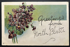 Old Postcard Embossed Purple Flowers Greetings from North Platte Glitter picture