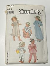 Simplicity Pattern Child's Nightgown Pajamas #7836 Uncut  1986 Large Vtg Ruffles picture