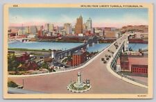 Skyline From Liberty Tunnels Pittsburgh Pennsylvania City View Linen Postcard picture