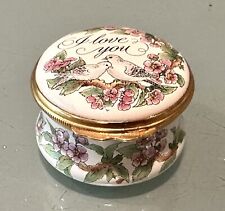 Vintage HALCYON DAYS Enamels England Porcelain “I Love You” Dresser Trinket Box picture