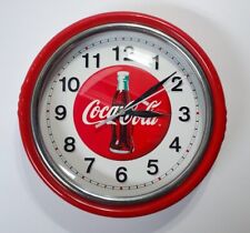 Vintage COCA-COLA Red Metal & Chrome Retro Wall Clock Diner Style 9.5