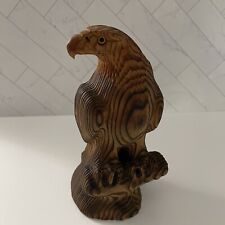 Vintage Hand Carved Wooden Eagle Perched On Branch Lightweight Wood picture