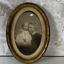 Antique Victorian Child And Mother Portrait Oval Picture Frame Metal  picture