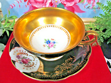 German Us zone tea cup and saucer gold base floral pink rose teacup Germany picture