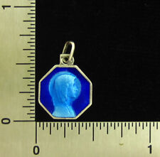 Vintage Silver Mary Lourdes Blue Enamel Medal Catholic Petite Medal Small Size picture