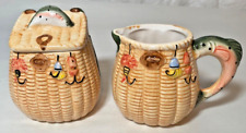Vintage Enesco Rainbow trout Fishing basket creamer and sugar bowl - Excellent picture