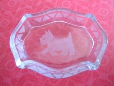 Vintage Intaglio Scottie Dog Terrier Etched Glass Trinket / Jewelry Dish picture