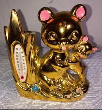 Panda Bear Cub Mirrored Gold  Thermometer Figurine Vase Pen Holder Vintage MCM picture