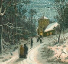 1880's-90's Wm. J. Frederick Mfg. Fine Clothing Winter Church Night Snow 7H picture