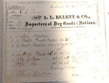 1876 A.I. Ellett & Co. Importers of Dry Goods Richmond Va. Recipt VTG VG+ Rare picture