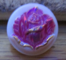 1-Czech Glass Gold and Fuscia Rose on a UV Reactive Pink Button #27 16.79mm picture