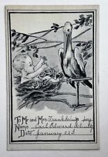 Stork and Baby Illustration, Birth Announcement, Vintage Postcard picture