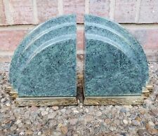 Pair of Vintage Heavy Art Deco Green Marble & Brass Bookends Mid Century Modern picture