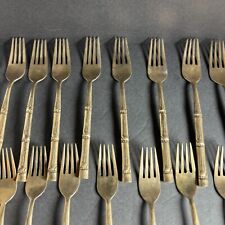VTG Nickel-Bronze Flatware Set of  10 Complete Settings Thailand Bamboo Asian picture