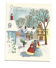 Vtg Christmas Card Snowy St Scene People Visit Man with C. Tree 1949 w/orig Env. picture
