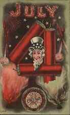 c1910 Antique PC Uncle Sam Fourth of July Fireworks Patriotic Glitter picture