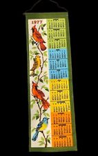 VTG 1977 Calendar Fabric Linen Wall Hanging Dish Towel Cardinal Colorful Birds picture