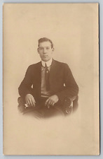 Postcard Man In A Suit And Tie Sitting In Chair Vintage Photograph Portrait A17 picture