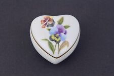 LIMOGES FRANCE PORCELAIN HEART TRINKET BOX WITH PANSY FLOWERS – MINT picture