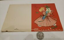 Vintage 1934 Merry Christmastime Day Happy Holiday Greetings Card Gift Girl NOS picture