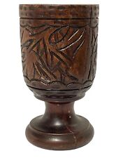 VTG Wooden Hawaiian Tiki Goblet Cup Hand Carved Polynesian Style picture