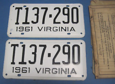 1961 Virginia License Plates Pair New never used excellent DMV clear for YOM picture