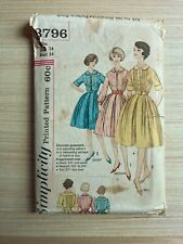 1960s Simplicity 3796 Sz 14 Shirtwaist Dress With Collar And Full Pleated Skirt picture
