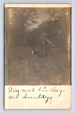 1908 RPPC Roy & His Dog Out Hunting Hunter Shotgun Tecumseh Oklahoma OK Postcard picture