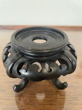 Hand Carved Wooden Vase Stand 2.75” Tall Black Footed Lamp Candle Holder-Vintage picture