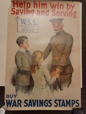 Rare Original Antique WWI War Savings Stamps Poster Help Him Win 1918.  picture