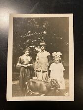 1901 Vintage Photo Family with Goat Pet Girls Fashion Bow Farm Candid Odd A8 picture