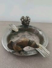 Antique 1859 Indian Head Penny Pooping  Dog Ashtray READ picture