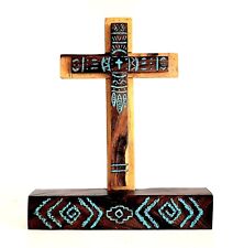 Handmade Desert Ironwood Wood Cross, Real Turquoise, Religious Decor, Home Decor picture