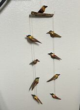 Folk Art Wooden Bird mobile Hand Carved & Painted 9 Birds 33” Long picture