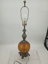 Vintage Hedco Mid Century Amber Glass Table Lamp Metal Base 31