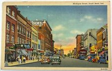 South Bend Indiana Michigan Street Retail Stores Postcard c1940s picture
