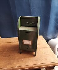 Vintage Steel All-American Mail Box Bank USA Pat Pend. w/COINS Post Office Green picture