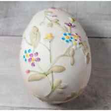 Trinket Box Egg Shape Hand Painted Fine Bone China Raised Floral Lid Vintage picture