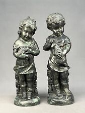 Pair of Maitland Smith Bronzed Sculptures of Young Boy & Girl; Mint picture