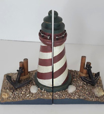 Lighthouse bookends beach Seaside nautical red and white stripes wooden picture