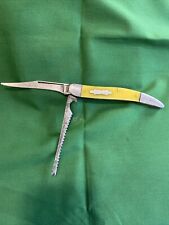 Vintage Imperial Yellow 2-Blade Folding Pocket Fishing Knife Multitool picture