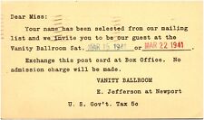 1941 Vanity Ballroom Invitation Detroit Michigan Miss Margaret Tittjung Postcard picture