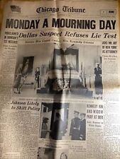 1963 JOHN F. KENNEDY KILLED Newspaper ~ Chicago Tribune picture