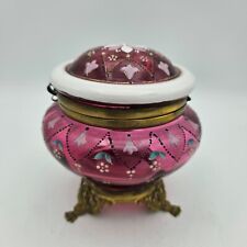 Antique 19th Century Hand Painted Cranberry Art Glass Trinket Box Possibly Moser picture