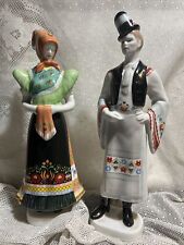 Vintage Hollohaza Hungary Porcelain Peasant Couple Statues Figurines Folk Art picture
