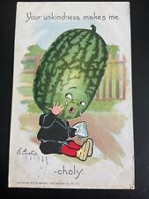 antique vintage Postcard Tucks garden patch watermelon head Anthropomorphic picture