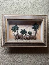 Vintage Framed Elephant Family Shadow Box Map  7.5” X  10.25 Inches Map in Back picture