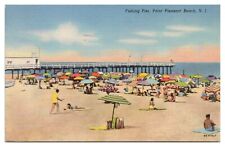 Fishing Pier Point Pleasant Beach New Jersey NJ Postcard Linen Umbrellas c1956 picture