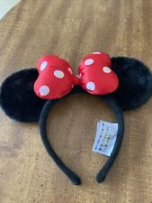 Disney Parks Minnie Mouse Black Ear Red White Polka Dot Bow Headband picture